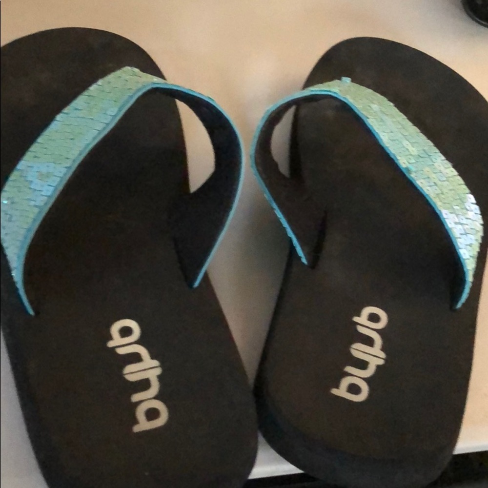 Sequined Turquoise anna Flip Flops
